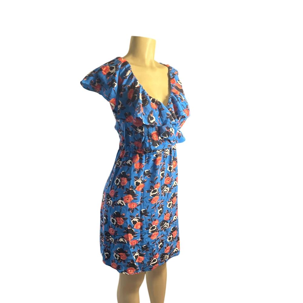 Women P S Frock by Tracy Reese 100% Silk Blue Floral Printed Wrap Mini Dress